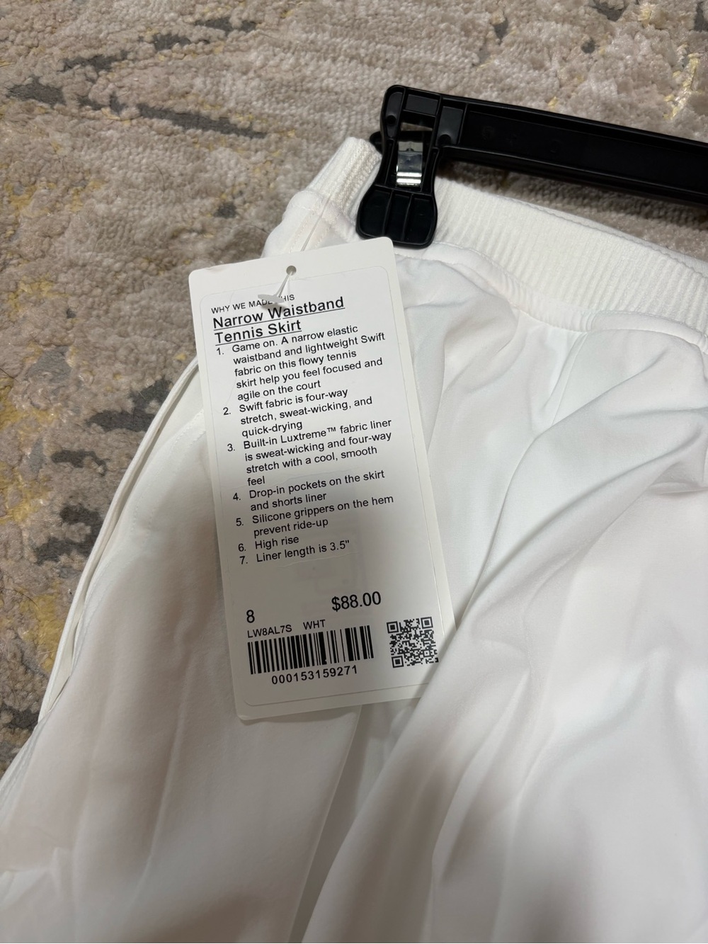 White Narrow Waistband Tennis Skirt - Brand:Lululemon